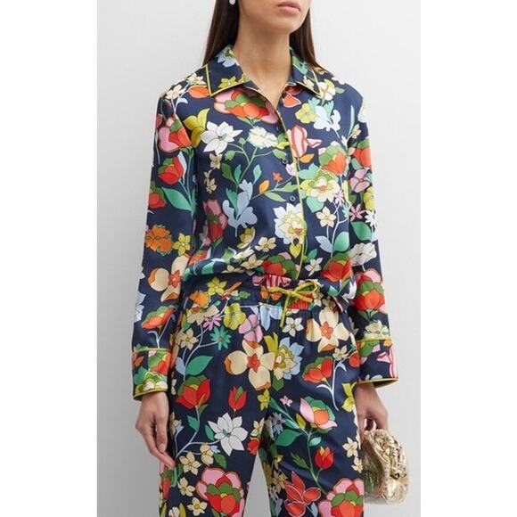 NWT Kate Spade Flower Bed Twill Button Up Shirt Blazer Blue Multi Womens XS - Picture 1 of 7